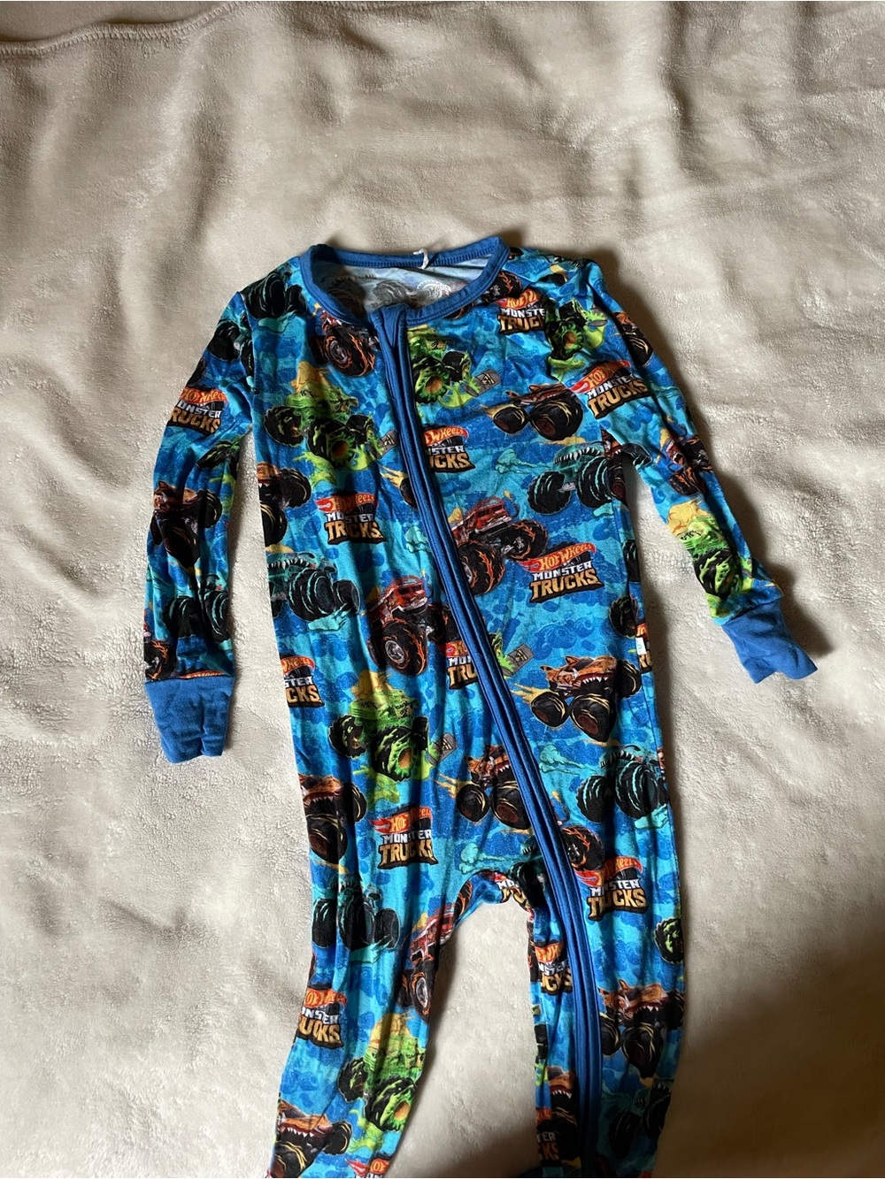 Monster Trucks Blue Kids One-Piece Pajama 3T posh peanut